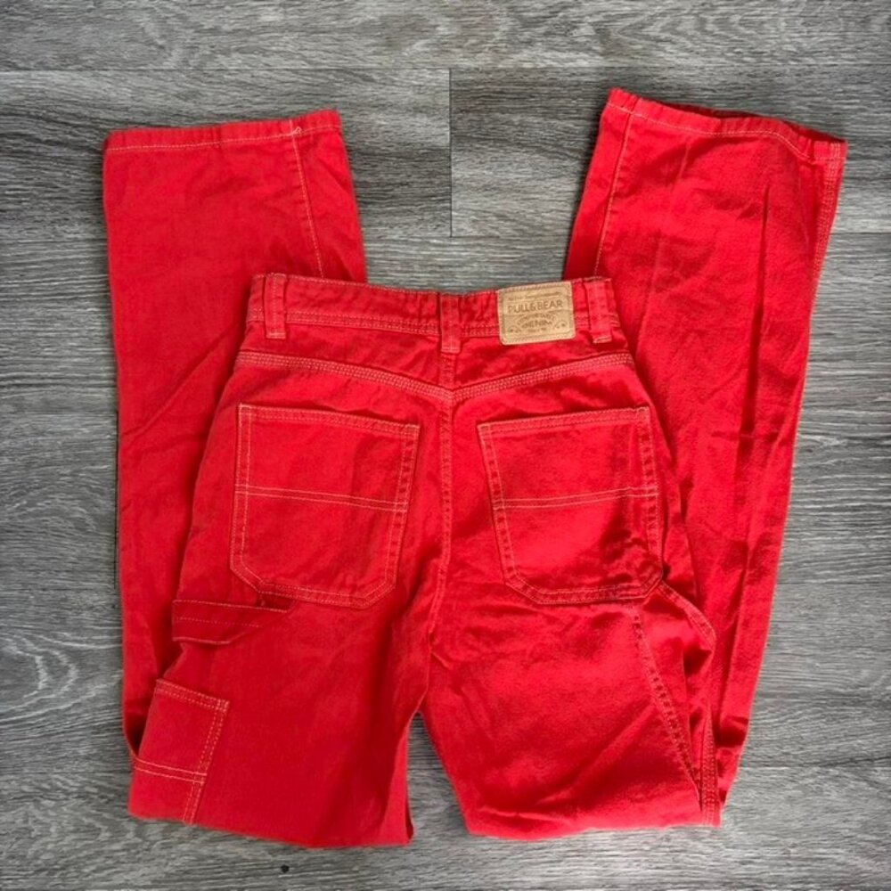 Pull&amp;Bear red denim cargo high waisted jeans
